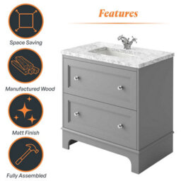 Plum&clay Beckett Light Grey Floor Standing Traditional Bathroom Vanity Unit & Basin (W)800mm (H)850mm - thumbnail 7