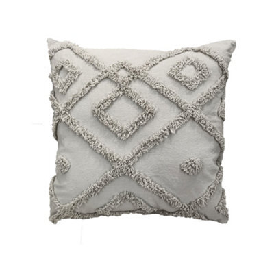Velosso Bohemian Tufted Design Square Cushion, Soft Cotton Textured Weave, Zip Closure, Machine Washable - Grey