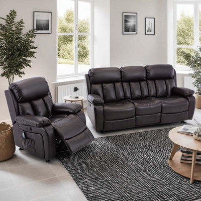 More4Homes Chester Electric Recliner Bonded Leather 1+3 Seater Sofa Set (Brown) - image 1