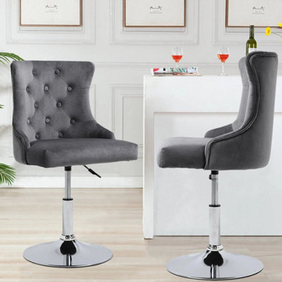 Grey Chrome Base&gas Lift Crushed Velvet Kitchen Breakfast Bar Stool Swivel Seat - image 1