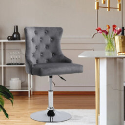 Grey Chrome Base&gas Lift Crushed Velvet Kitchen Breakfast Bar Stool Swivel Seat - thumbnail 3