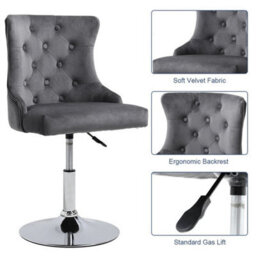 Grey Chrome Base&gas Lift Crushed Velvet Kitchen Breakfast Bar Stool Swivel Seat - thumbnail 6