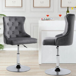 Grey Chrome Base&gas Lift Crushed Velvet Kitchen Breakfast Bar Stool Swivel Seat - thumbnail 1