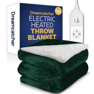 Dreamcatcher Sherpa Fleece Electric Heated Throw Over Blanket Double Polyester 160Cm X 120Cm Green - image 1