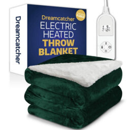Dreamcatcher Sherpa Fleece Electric Heated Throw Over Blanket Double Polyester 160Cm X 120Cm Green - thumbnail 1