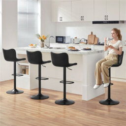 Yaheetech Set Of 2 Armless Height Adjustable Pu Leather Bar Stools With Backrest And Footrest - Black