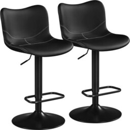 Yaheetech Set Of 2 Armless Height Adjustable Pu Leather Bar Stools With Backrest And Footrest - Black - thumbnail 2