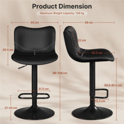 Yaheetech Set Of 2 Armless Height Adjustable Pu Leather Bar Stools With Backrest And Footrest - Black - thumbnail 3