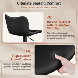 Yaheetech Set Of 2 Armless Height Adjustable Pu Leather Bar Stools With Backrest And Footrest - Black - thumbnail 5