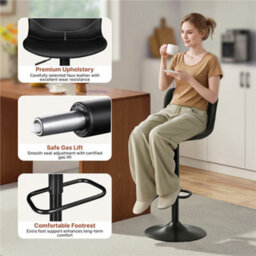 Yaheetech Set Of 2 Armless Height Adjustable Pu Leather Bar Stools With Backrest And Footrest - Black - thumbnail 6