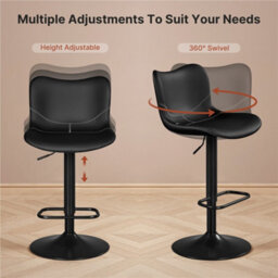 Yaheetech Set Of 2 Armless Height Adjustable Pu Leather Bar Stools With Backrest And Footrest - Black - thumbnail 7