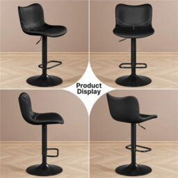 Yaheetech Set Of 2 Armless Height Adjustable Pu Leather Bar Stools With Backrest And Footrest - Black - thumbnail 8