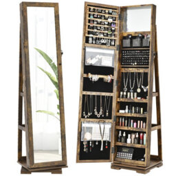 Costway 3-In-1 Rotating Jewelry Armoire Freestanding Lockable Jewelry Organizer W/ Makeup Mirror - thumbnail 1