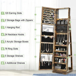 Costway 3-In-1 Rotating Jewelry Armoire Freestanding Lockable Jewelry Organizer W/ Makeup Mirror - thumbnail 7
