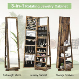 Costway 3-In-1 Rotating Jewelry Armoire Freestanding Lockable Jewelry Organizer W/ Makeup Mirror - thumbnail 6