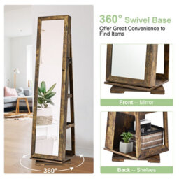 Costway 3-In-1 Rotating Jewelry Armoire Freestanding Lockable Jewelry Organizer W/ Makeup Mirror - thumbnail 4