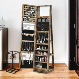 Costway 3-In-1 Rotating Jewelry Armoire Freestanding Lockable Jewelry Organizer W/ Makeup Mirror - thumbnail 8
