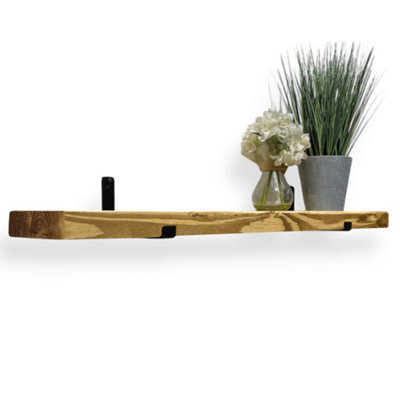 MKGT Narrow Rustic Shelf, 15Cm Deep Solid Wood Wall Shelf With Black Brackets (Dark Oak, 40Cm) - image 1