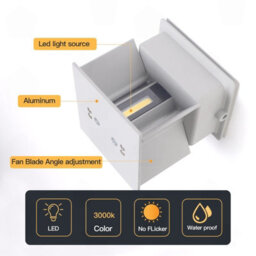 Amorly 12W White Square Modern Sensor Wall Light, Ip65 Waterproof 3000K Warm White Indoor & Outdoor Wall Sconce - thumbnail 2
