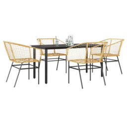 Berkfield 5 Piece Garden Dining Set Brown Poly Rattan Glass - thumbnail 1