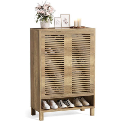 6-Tier Shoe Cabinet With Shutter Doors, Modern Large Wooden Shoe Organizer Rack - image 1