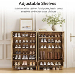 6-Tier Shoe Cabinet With Shutter Doors, Modern Large Wooden Shoe Organizer Rack - thumbnail 4
