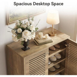 6-Tier Shoe Cabinet With Shutter Doors, Modern Large Wooden Shoe Organizer Rack - thumbnail 5