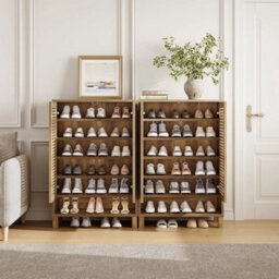 6-Tier Shoe Cabinet With Shutter Doors, Modern Large Wooden Shoe Organizer Rack - thumbnail 6