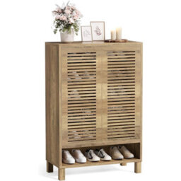 6-Tier Shoe Cabinet With Shutter Doors, Modern Large Wooden Shoe Organizer Rack - thumbnail 1