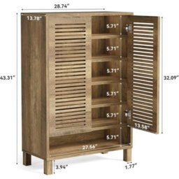 6-Tier Shoe Cabinet With Shutter Doors, Modern Large Wooden Shoe Organizer Rack - thumbnail 2