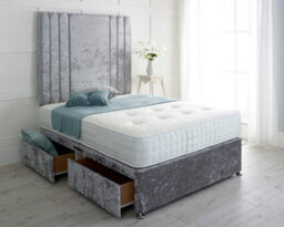 "Adore Designs Rio Crushed Velvet Divan Bed, With Pocket Mattress & 36"" Headboard - 5Ft Kingsize - Grey - 4 Drawers" - thumbnail 1