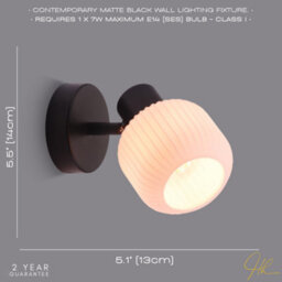 Happy Homewares Modern Designer Matte Black Adjustable Wall Light With White Ribbed Glass Shade - thumbnail 6