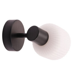 Happy Homewares Modern Designer Matte Black Adjustable Wall Light With White Ribbed Glass Shade - thumbnail 4