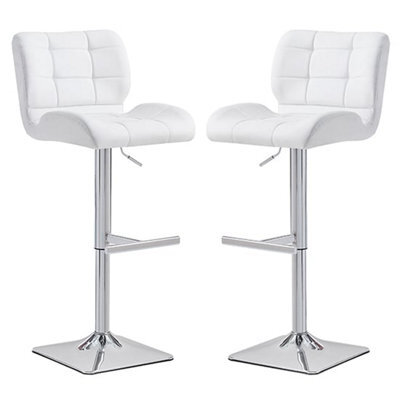 Furniture in Fashion Candid White Faux Leather Bar Stools With Chrome Base In Pair - image 1
