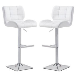 Furniture in Fashion Candid White Faux Leather Bar Stools With Chrome Base In Pair - thumbnail 1