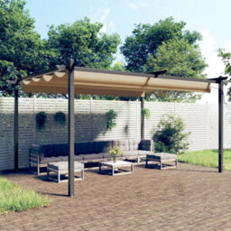 Berkfield Sturdy Garden Gazebo With Retractable Roof 4X3 M Taupe - thumbnail 2