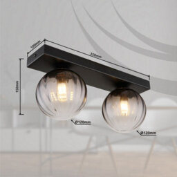 Luminosa Lighting Luminosa Dallerta Globe Ceiling Light Matt Black Smoke Glass Shade 2X G9 - thumbnail 6