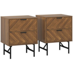 Homcom Bedside Table Set Of 2, Side Tables With Metal Legs, Walnut - thumbnail 2