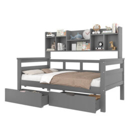 Matteo 3Ft Single Bed Frame With Storage Drawers & Bookcase Headboard - Grey - thumbnail 8