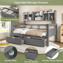 Matteo 3Ft Single Bed Frame With Storage Drawers & Bookcase Headboard - Grey - thumbnail 6