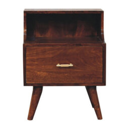 Wyld Haus Cortona Antique Mango Wood Raised Back Bedside Table With T-Bar Drawer And Nordic Legs - thumbnail 2