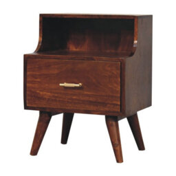 Wyld Haus Cortona Antique Mango Wood Raised Back Bedside Table With T-Bar Drawer And Nordic Legs - thumbnail 3