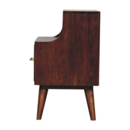 Wyld Haus Cortona Antique Mango Wood Raised Back Bedside Table With T-Bar Drawer And Nordic Legs - thumbnail 9