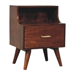 Wyld Haus Cortona Antique Mango Wood Raised Back Bedside Table With T-Bar Drawer And Nordic Legs - thumbnail 4