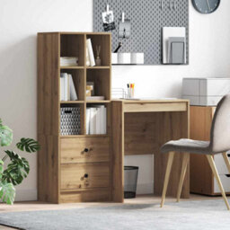Berkfield Desk With Storage Artisan Oak Engineered Wood - thumbnail 1
