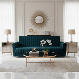 Molly Compact Turquoise Sofa Bed Velour Upholstery With Pull Out Guest Bed Bonell Springs And Storage Compartment