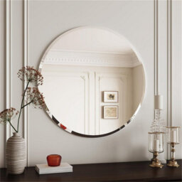 Artloge 60Cm Frameless Circle Mirror Round Bathroom Wall Mirror W/beveled Edge