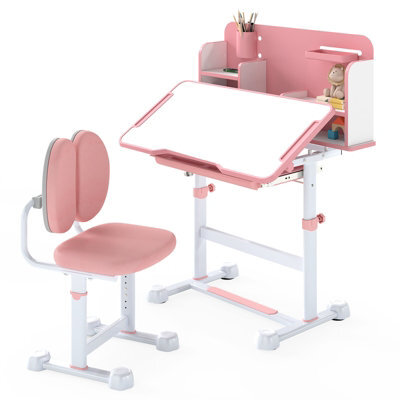 Gainoom Kid's Pink Study Desk & Chair Set Height-Adjustable Children Study Desk - image 1