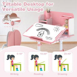 Gainoom Kid's Pink Study Desk & Chair Set Height-Adjustable Children Study Desk - thumbnail 6