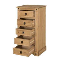 Mercers Furniture Corona 5 Drawer Narrow Chest Of Drawers Solid Wood Pine With Mexican Styling Wooden - thumbnail 2